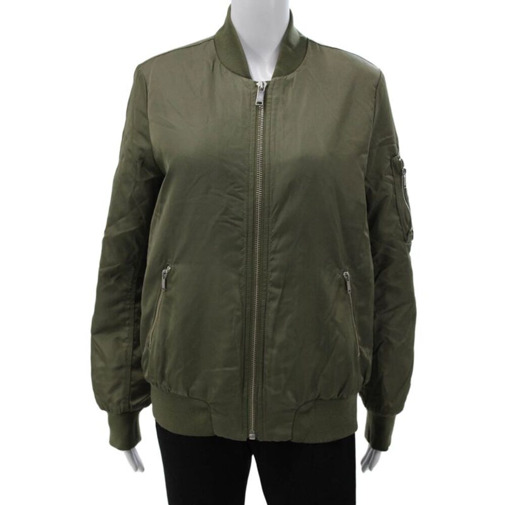 The Group Babaton Womens Bomber Jacket Green Zip Long Sleeve Polyamide Size M